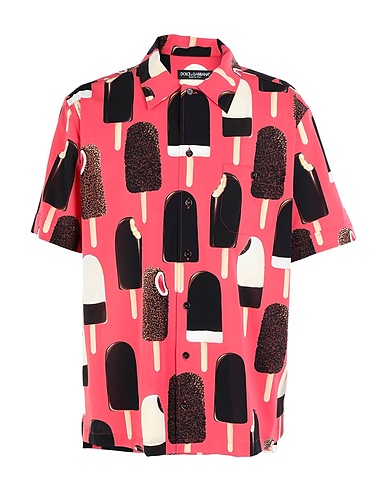 DOLCE&GABBANA Patterned shirt Coral 95% Silk, 5% Elastane