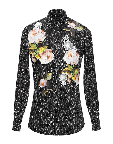 DOLCE&GABBANA Patterned shirt GOLD Black 100% Cotton, Silk, Polyester