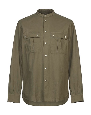 PAOLO PECORA Solid colour shirt Military green 100% Cotton