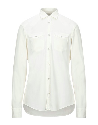 DONDUP Solid colour shirt White 98% Cotton, 2% ECONYL®