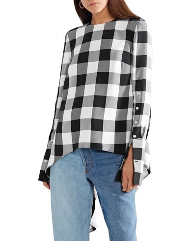 Monse Draped Gingham Crepe De Chine Top In Black