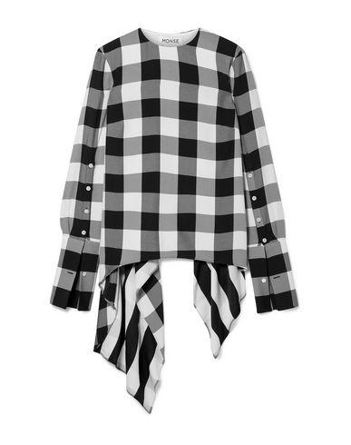 Monse Draped Gingham Crepe De Chine Top In Black