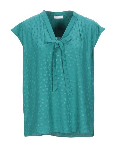 Sandro Kol Pussy-bow Floral-jacquard Blouse In Green