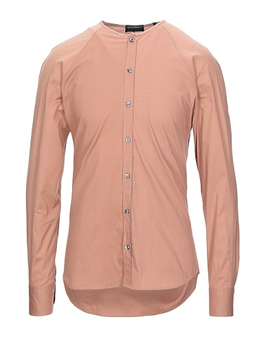 EMPORIO ARMANI Solid color shirt Camel 97% Cotton, 3% Elastane