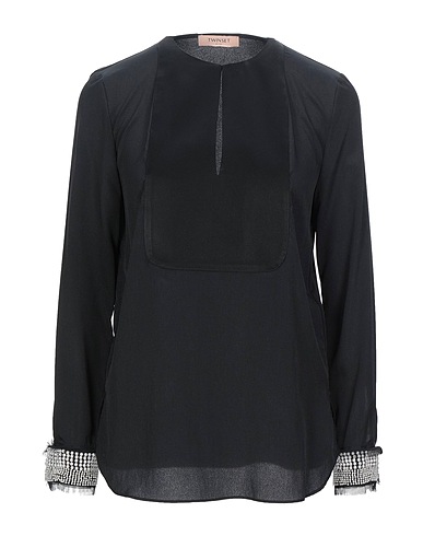 TWINSET Top Black 100% Polyester, Acetate, Viscose, Cotton, Mother-of-pearl