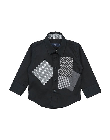 MANUELL & FRANK Solid colour shirt Black 97% Cotton, 3% Elastane