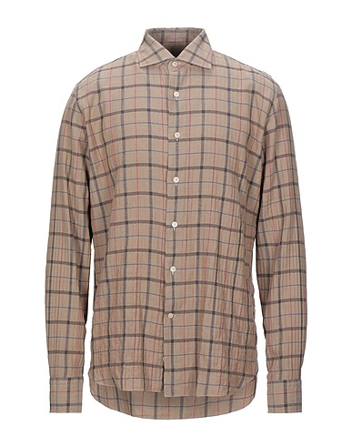 ALESSANDRO GHERARDI Checked shirt Camel 98% Cotton, 2% Elastane