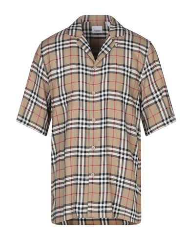Burberry Cotton Shirt With Checked Pattern And Pockets In Beige