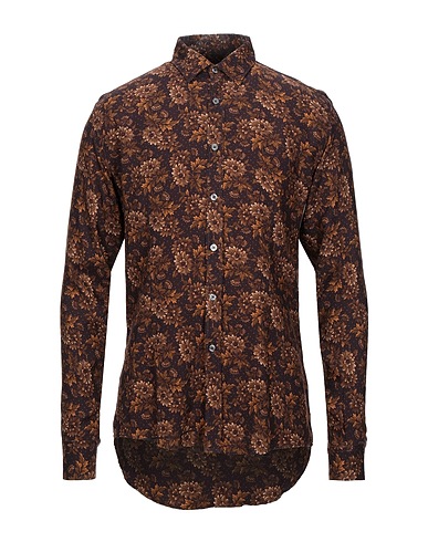 GREY DANIELE ALESSANDRINI Patterned shirt Dark brown 100% Viscose