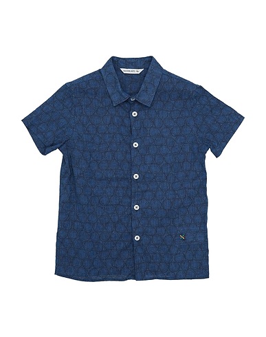 MANUEL RITZ Patterned shirt Blue 55% Linen, 45% Cotton