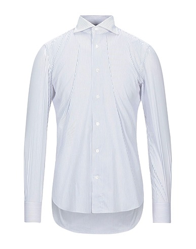 MAZZARELLI Striped shirt Midnight blue 77% Cotton, 18% Polyamide, 5% Elastane