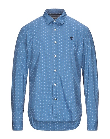 TIMBERLAND Patterned shirt Pastel blue 97% Cotton, 3% Elastane