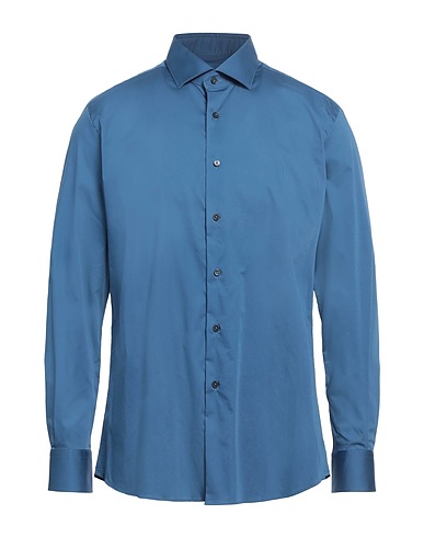 XACUS Solid colour shirt Slate blue 78% Cotton, 16% Polyamide, 6% Elastane