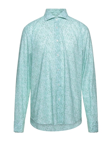 FEDELI Patterned shirt Light green 95% Cotton, 5% Elastane