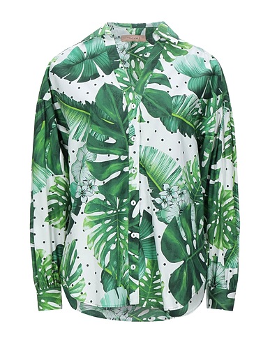 TWINSET Floral shirts & blouses Green 100% Cotton, Mother-of-pearl