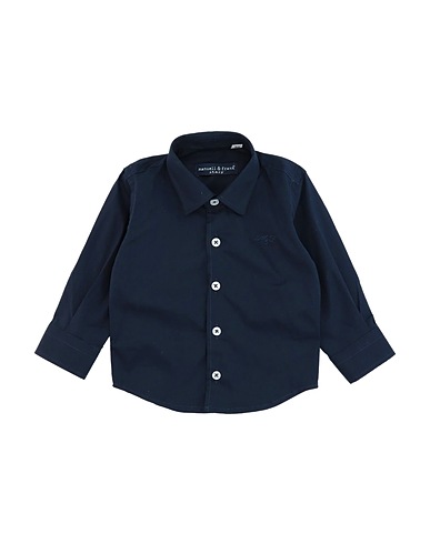 MANUELL & FRANK Solid color shirt Midnight blue 97% Cotton, 3% Elastane