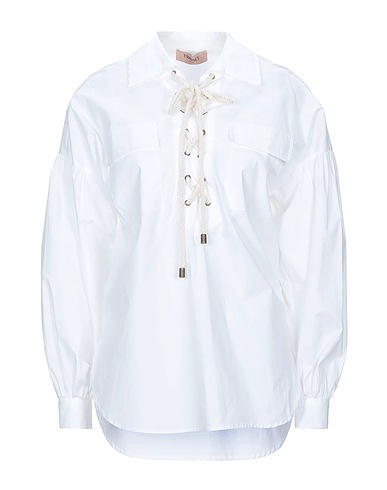 TWINSET Solid colour shirts & blouses White 96% Cotton, 4% Elastane, Mother-of-pearl
