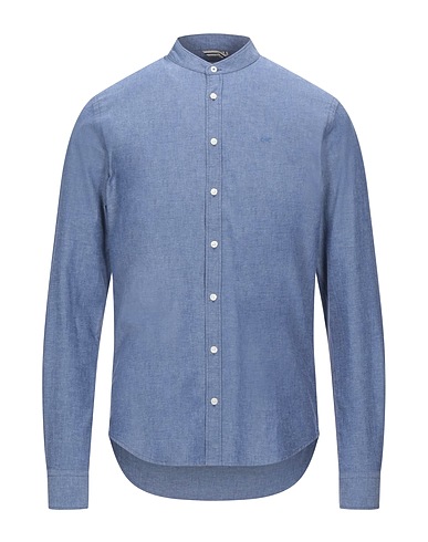 SUN 68 Solid color shirt Blue 70% Cotton, 30% Linen