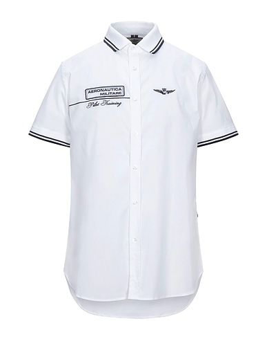 AERONAUTICA MILITARE Solid color shirt White 97% Cotton, 3% Elastane