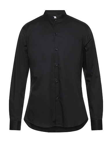 PAOLO PECORA Solid colour shirt Black 96% Cotton, 4% Elastane