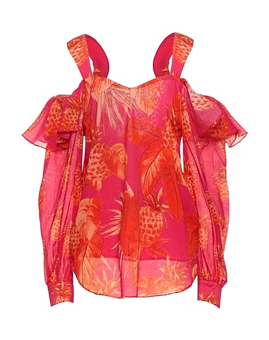 TWINSET Off-the-shoulder top Fuchsia 100% Cotton, Mother-of-pearl
