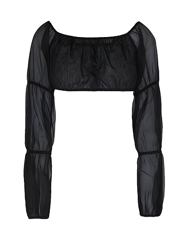 8 by YOOX Top CRINKLED VOLUME BELL SLEEVE CROP TOP
 Black 100% Polyester