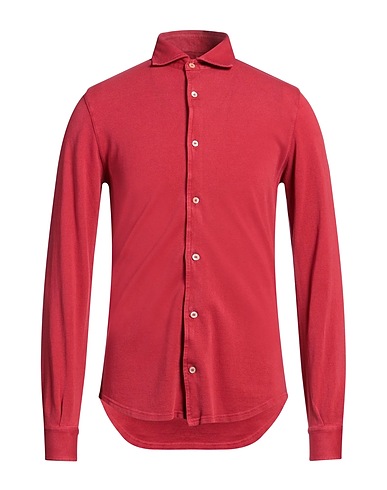 FEDELI Solid colour shirt Red 100% Cotton