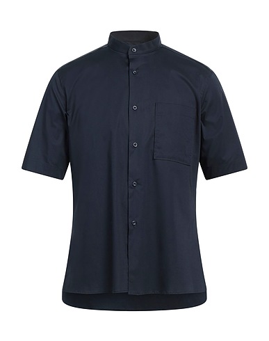 PAOLO PECORA Solid colour shirt Midnight blue 96% Cotton, 4% Elastane