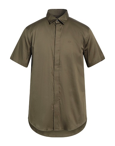 ARMANI EXCHANGE Solid colour shirt Military green 97% Cotton, 3% Elastane