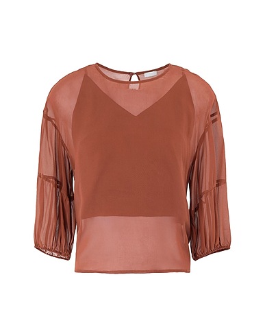 8 by YOOX Silk top SILK CHIFFON TWO-PIECE BLOUSE AND VEST SET
 Chocolate brown 100% Silk