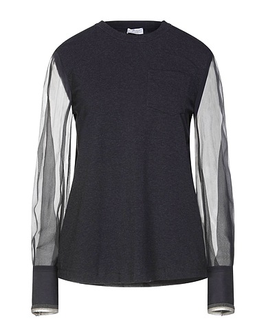 BRUNELLO CUCINELLI Top Charcoal 93% Cotton, 7% Elastane, Silk, Ecobrass