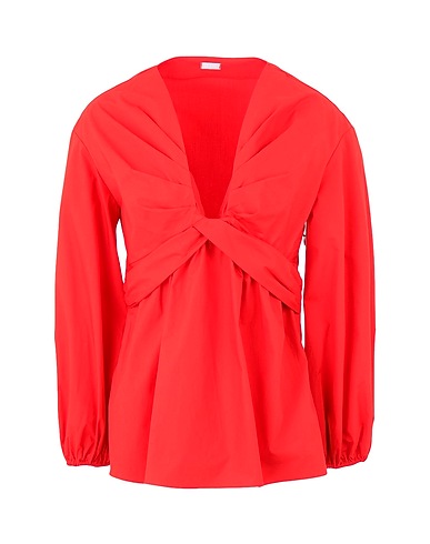 8 by YOOX Top COTTON PLEATED DEEP V-NECK BLOUSE
 Coral 100% Cotton