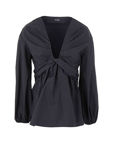 8 by YOOX Top COTTON PLEATED DEEP V-NECK BLOUSE
 Schwarz 100% Baumwolle