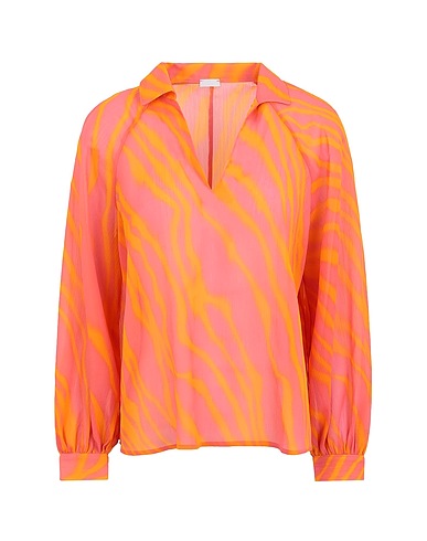 8 by YOOX Top PRINTED CHIFFON V-NECK BLOUSE
 Orange 100% Polyester