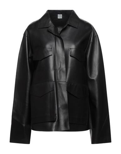 Totême Zipped Wide-sleeve Leather Jacket In Black
