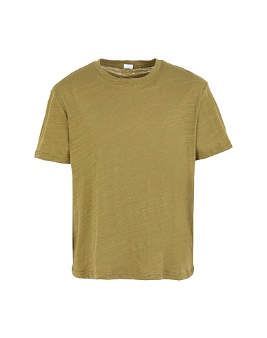 8 by YOOX Basic T-Shirt COTTON-LINEN BLEND S/SLEEVE T-SHIRT
 Military green 75% Cotton, 25% Ramie