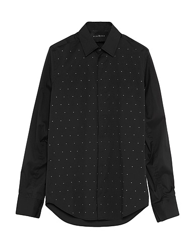 JOHN RICHMOND Solid color shirt Black 75% Cotton, 20% Polyamide, 5% Elastane