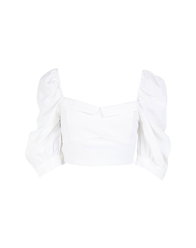8 by YOOX Top VISCOSE BLENF PUFF-SLEEVE CROP TOP
 White 90% Polyester, 10% Viscose