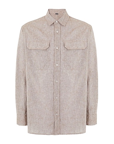 8 by YOOX Linen shirt LINEN-COTTON PATCH-POCKET L/SLEEVE  SHIRT
 Light brown 55% Linen, 45% Cotton