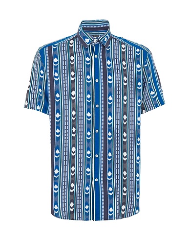 8 by YOOX Hemd mit Muster PRINTED COTTON BLEND S/SLEEVE SHIRT
 Blau 55% Viskose, 45% Baumwolle