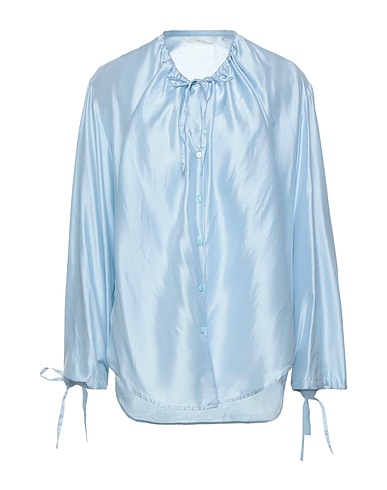 XACUS Solid color shirts & blouses Sky blue 84% Viscose, 16% Silk