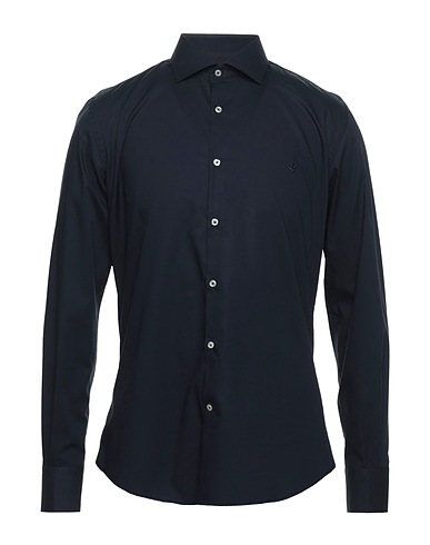 BROOKSFIELD Solid colour shirt Midnight blue 98% Cotton, 2% Elastane