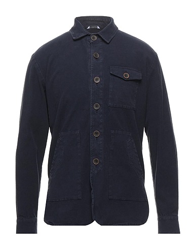 MANUEL RITZ Solid colour shirt Midnight blue 98% Cotton, 2% Elastane