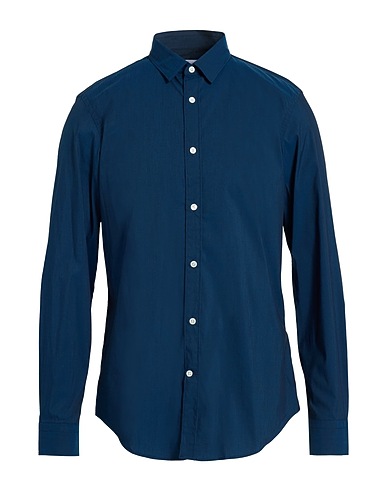 GRIFONI Solid color shirt Navy 72% Cotton, 25% Polyamide, 3% Elastane