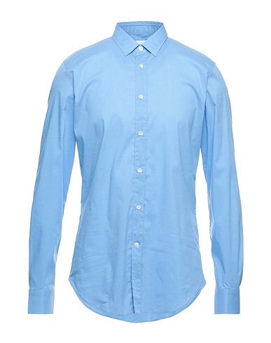 GRIFONI Solid color shirt Sky blue 72% Cotton, 25% Polyamide, 3% Elastane