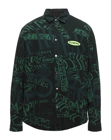 ICEBERG Patterned shirt Dark green 100% Cotton