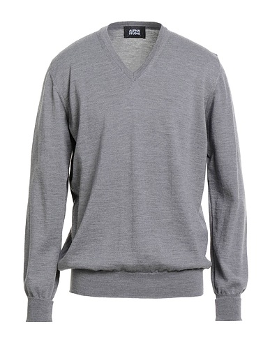 ALPHA STUDIO Sweater Grey 100% Merino Wool, Soft Leather