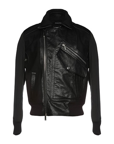 DSQUARED2 Biker jacket Black 100% Bovine leather, Polyester, Virgin Wool, Polyamide, Cashmere