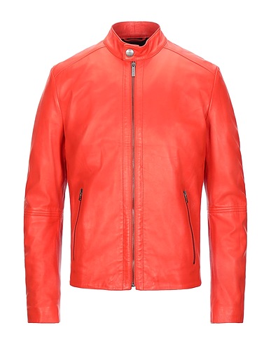 BIKKEMBERGS Biker jacket Orange 100% Lambskin