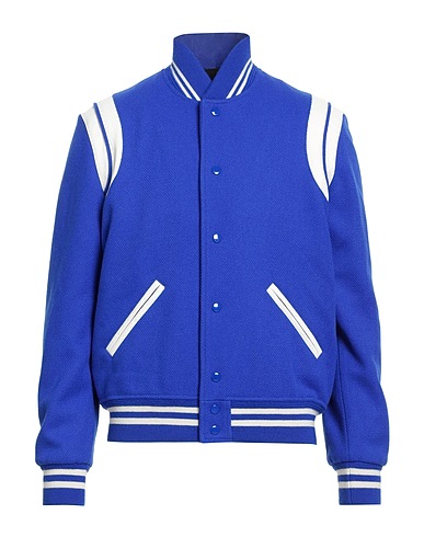 SAINT LAURENT Bomber Blue 90% Wool, 10% Polyamide, Lambskin